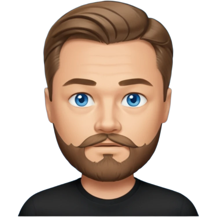 a good looking like leonardo di caprio blue eyes, beard, mustache, a black shirt emoji