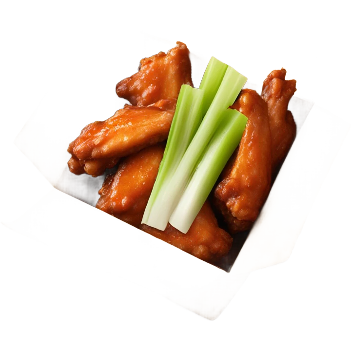 hot wings with celery carrots with ranch on the side in takeout box ￼￼ emoji