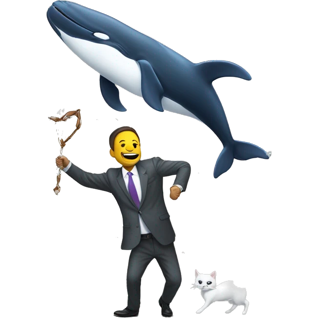 A whale CEO in a business suit being harpooned by a cat in a hoodie emoji