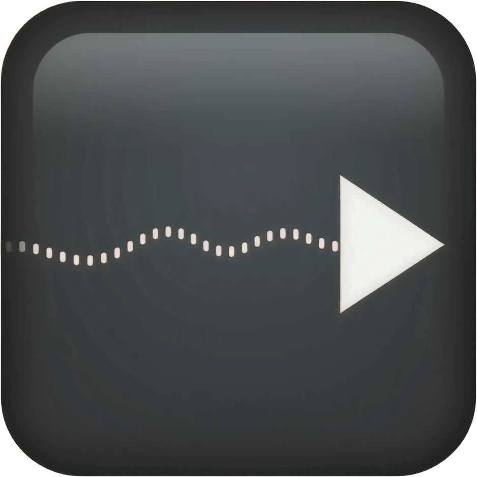 Flecha blanca con fondo muy negro. Sigue una trayectoria ondulada de onda sinusoide horizontal suave. trazado compuesto por una línea de puntos discretos y uniformes. Termina a la derecha con una punta de flecha triangular sólida y blanca. Composición vectorial minimalista emoji