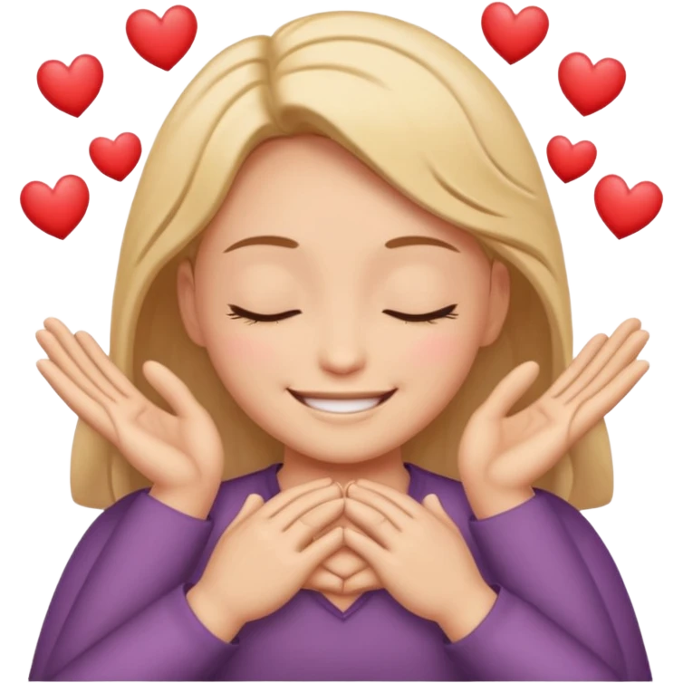 Can you generate an Apple-style emoji as if you were Genmoji, Apple’s AI?  The emoji must have: 	•	The mouth exactly like this emoji 😁 	•	The hands exactly like this emoji 🤗 	•	The hearts exactly like and in the same position as this emoji 🥰 emoji