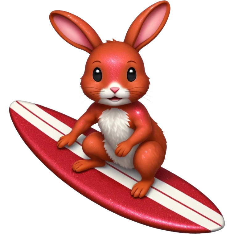 Surfing rabbit Happy Red Glitter  emoji