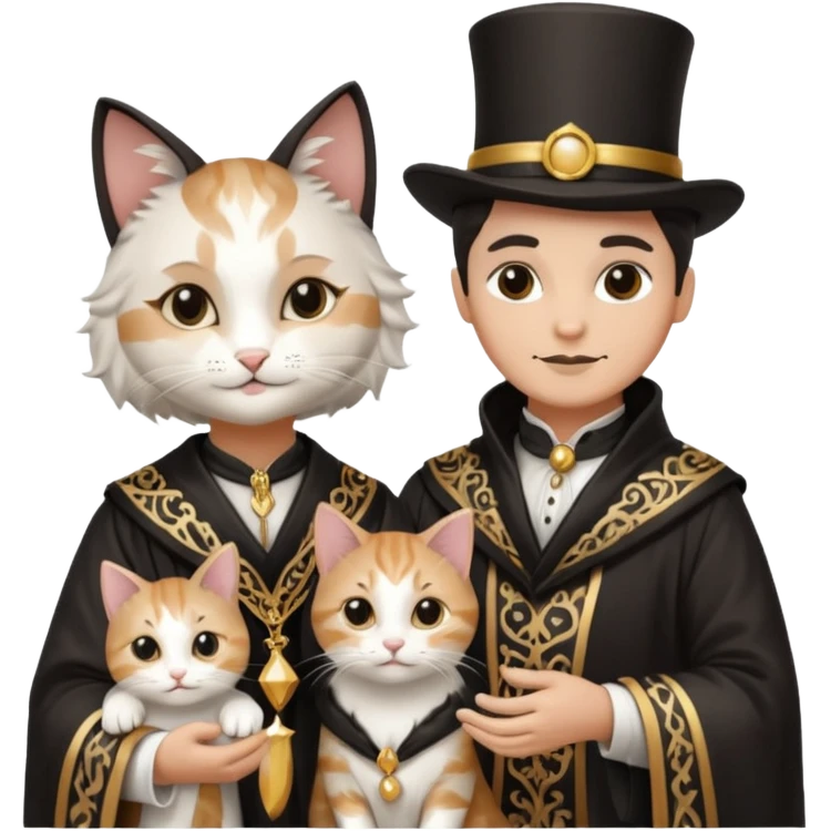 magician couple and their pet cat emoji