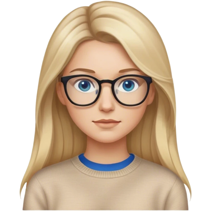 Side profile Blonde balayage long hair white women beige sweater blue eyes wearing glasses  emoji