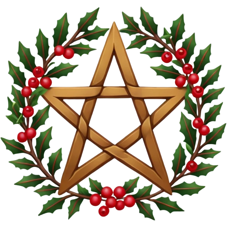 yule pentacle, evergreens, berries emoji