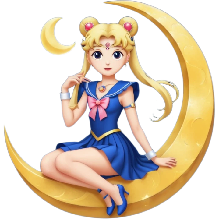 Sailor moon with beautiful dress and sitting on crescent moon  emoji