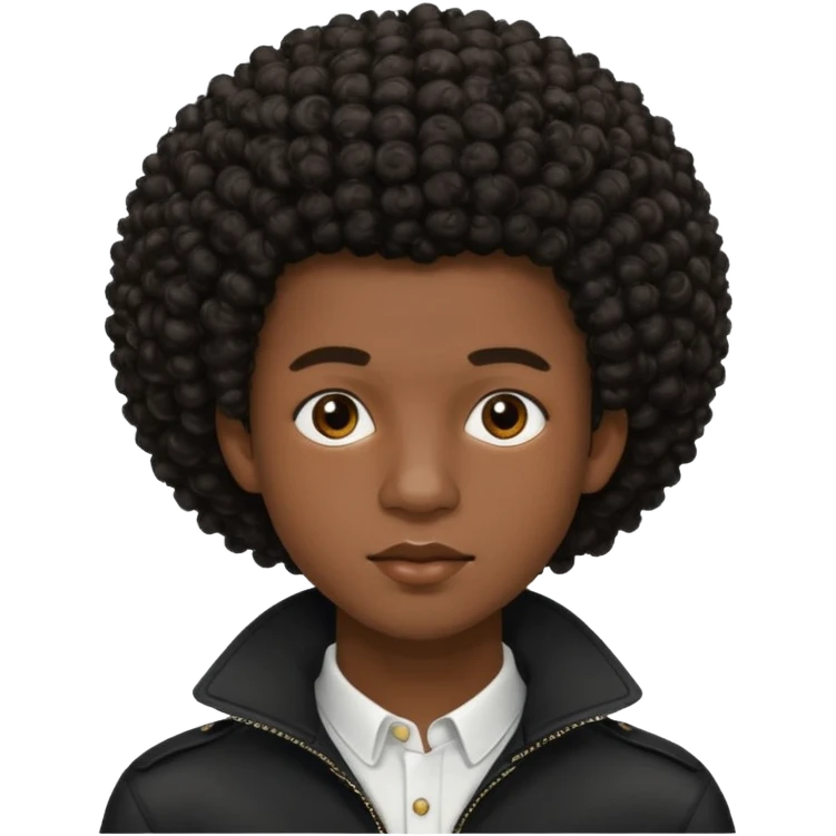 Une homme de 17 ans il a la peau noir foncé , des lèvres pulpeuses  . Il a un taper bouclé afro mais que au dessus car les cheveux ont un taper et des contours  emoji