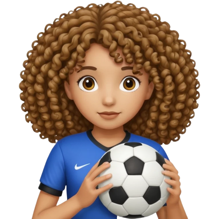 Chica con cabello rizado y con una pelota de futbol en las manos emoji