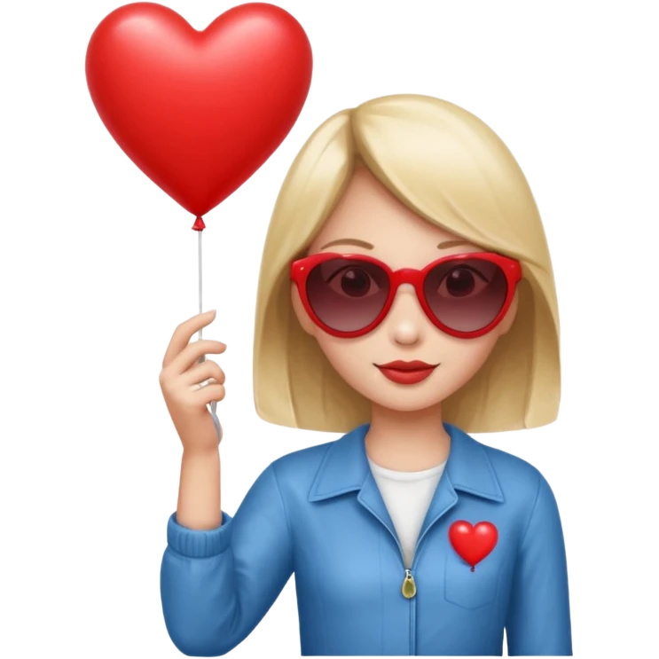 girl with sun glasses holding red heart balloon emoji