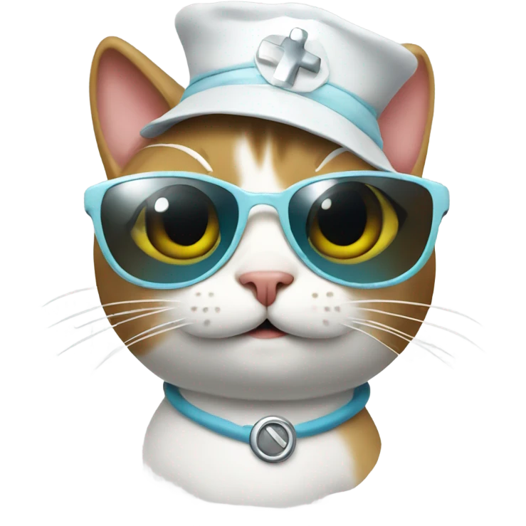 Cat with sunglasses wearing nurses hat  emoji