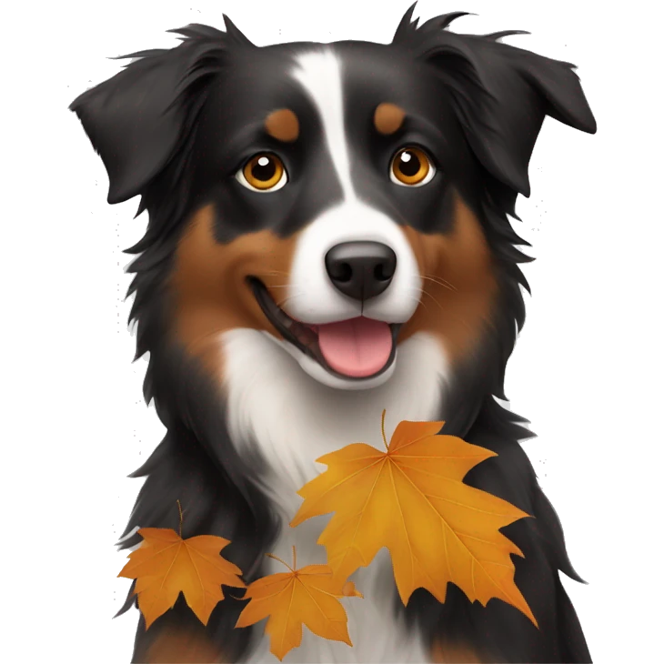 Autumn leaves with Small black australian shepherd dog emoji