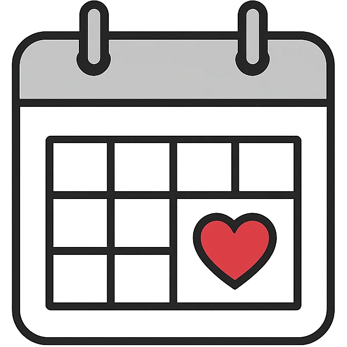 love-themed calendar with a heart date, no background emoji