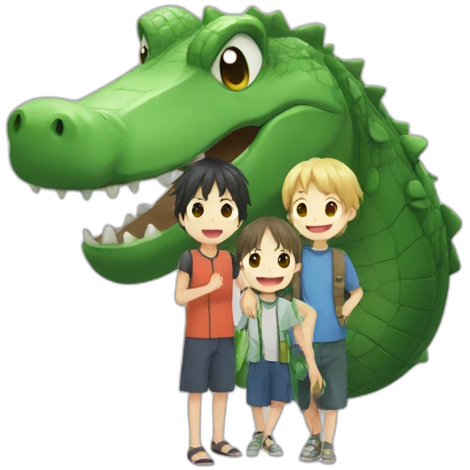 Anime crocodile and two children emoji