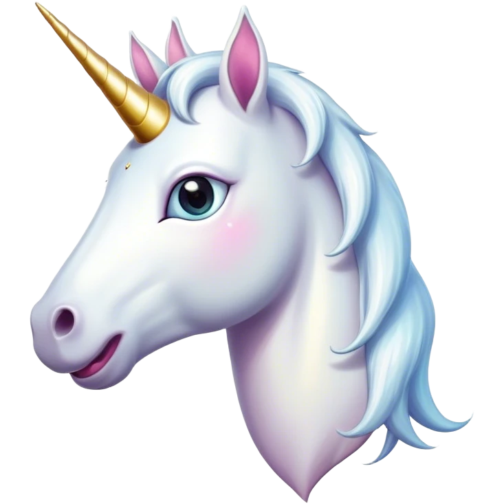 Cinematic Comical White Unicorn Portrait Emoji, Head tilted dramatically with an exaggeratedly amused expression, featuring a slender, radiant form with a playfully sparkling horn and wide, comically expressive eyes full of enchanting disbelief, Simplified yet hilariously expressive features, highly detailed, glowing with a slightly sassy magical glow, high shine, dramatic yet playful, stylized with an air of cheeky mythic mischief, soft glowing outline, capturing the essence of a meme-worthy white unicorn that looks ready to prance its way into viral fame! emoji