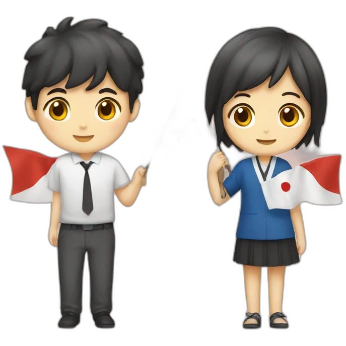 boy and girl holding Japanese flag emoji