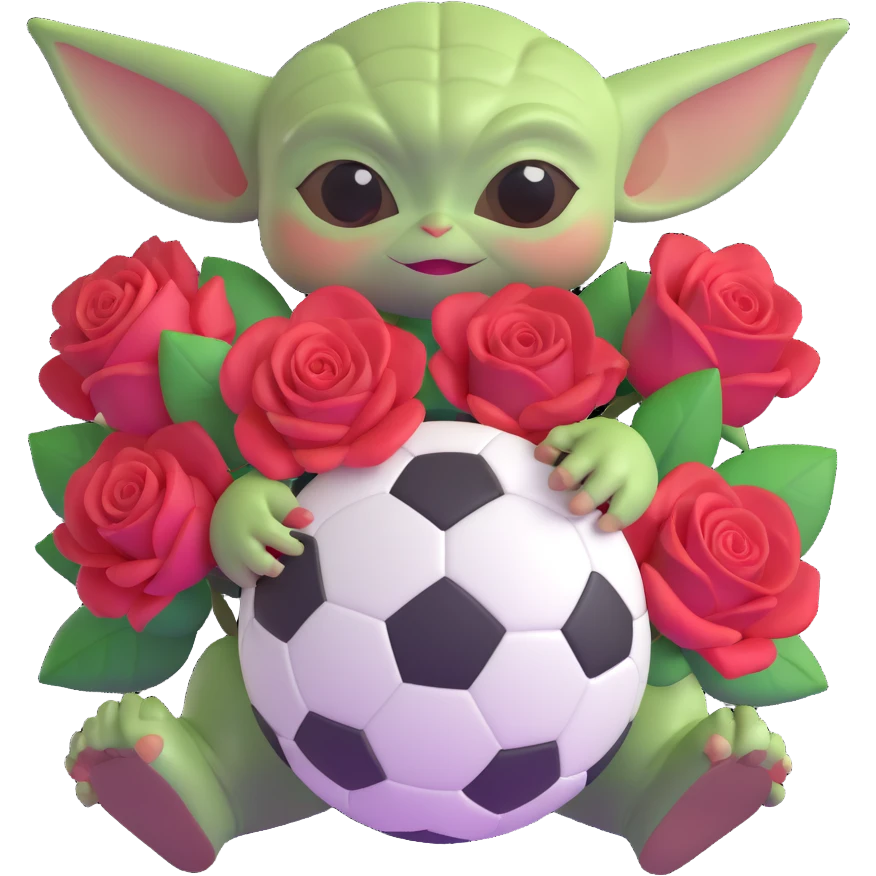baby yoda holding soccer ball with roses emoji