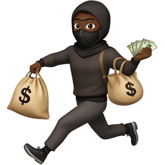 thief with mask, running and holding a money bag emoji