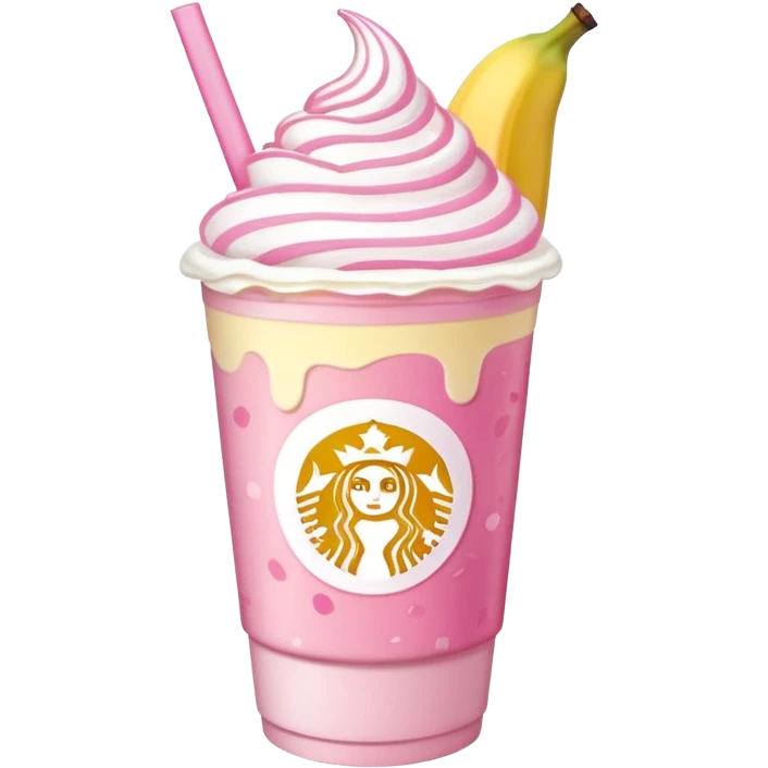 Pink Starbucks drink with banana cold foam  emoji