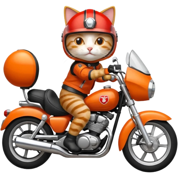 Cat on red and black motorcycle with helmet emoji