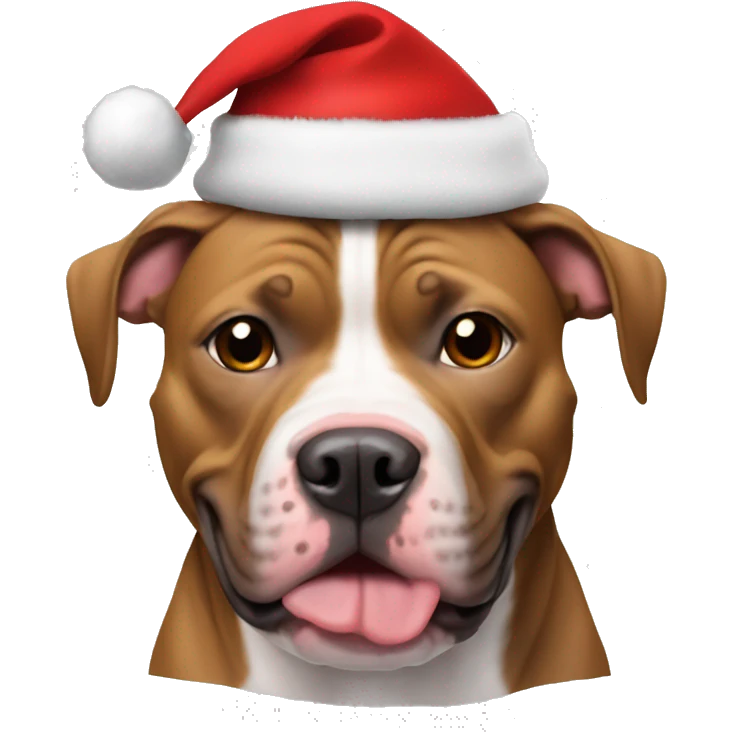Pitbull with a Santa hat emoji