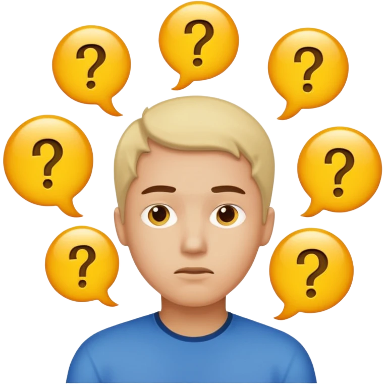 a person thinking, the person is surrounded by question marks emoji