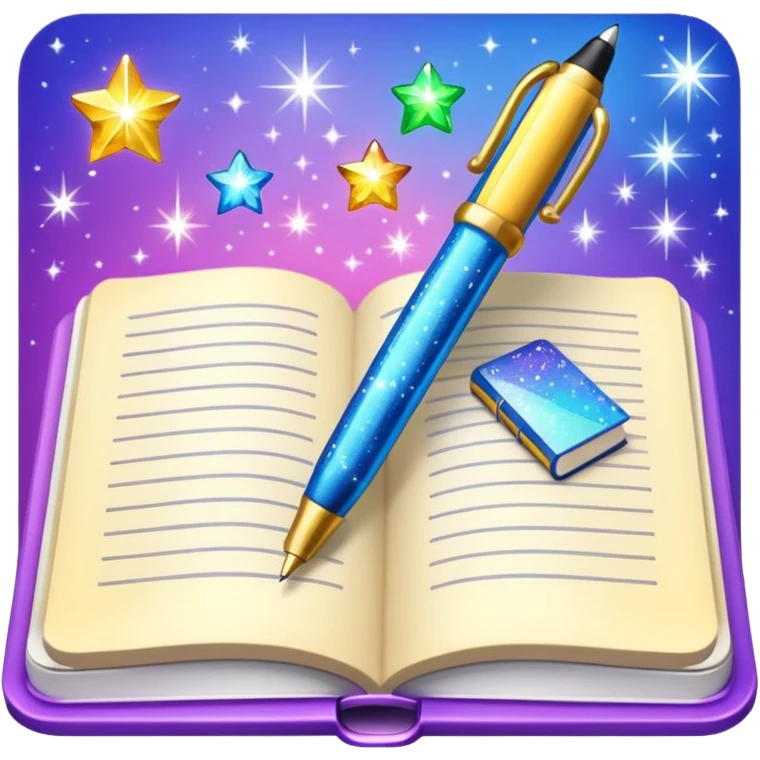 pen and textbook with sparkles emoji