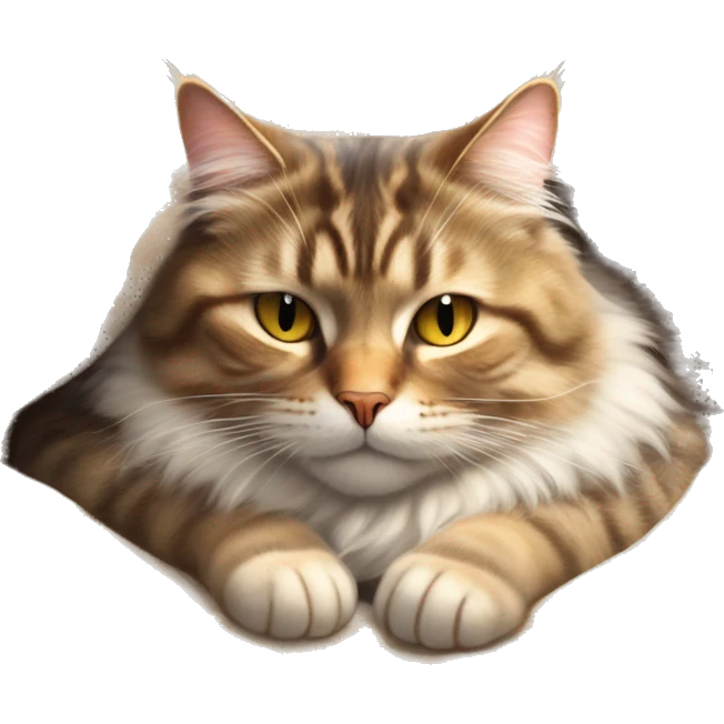 Fluffy tabby cat lounging on a cozy blanket, eyes closed and paws tucked in, basking in the sunlight like the king of relaxation. More realistic  emoji