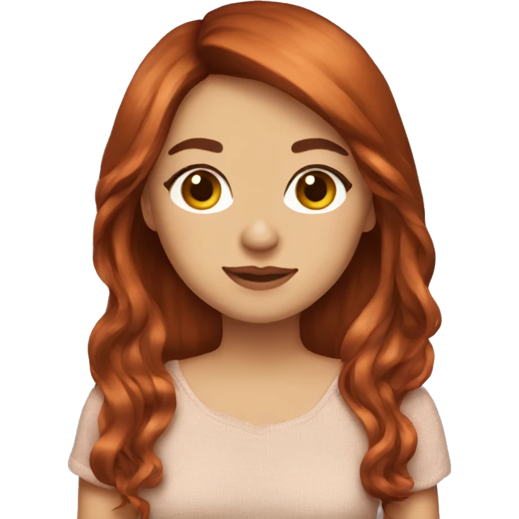 beautiful girl with long red brown hair and curtain bangs and cute clothes emoji