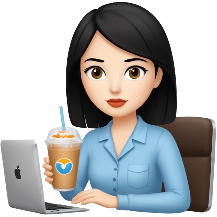 컴퓨터 작업 중 + 아이스아메리카노(테이크아웃잔) + 다크서클 + 검은머리 여성 emoji