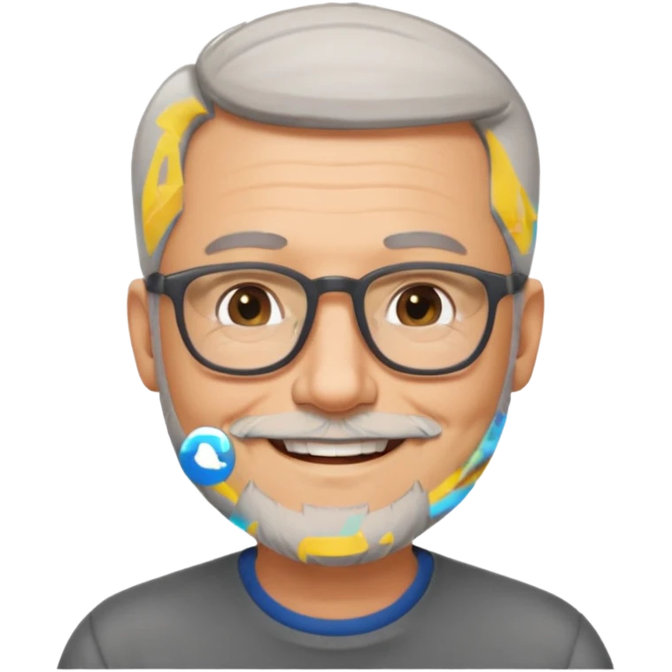 54 year old man, short shaved grey hair, beard stubble, glasses emoji