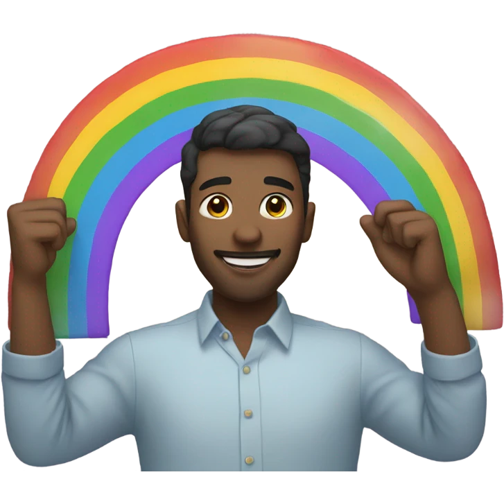 Man holding up a rainbow  emoji
