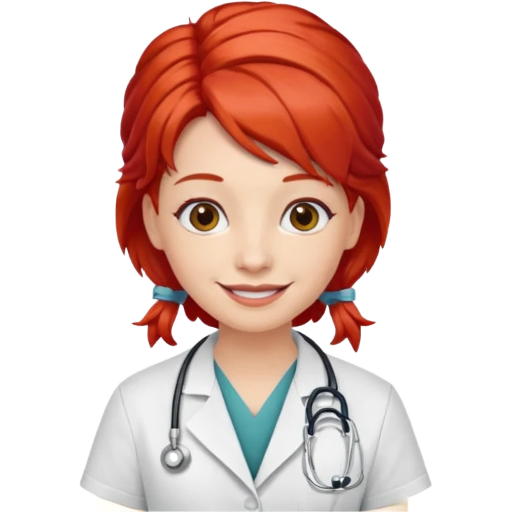 doctor with red hairclips on hair emoji