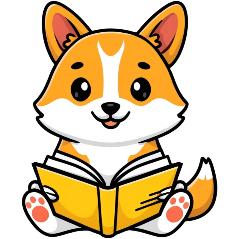 Adorable dog sitting with an open book emoji