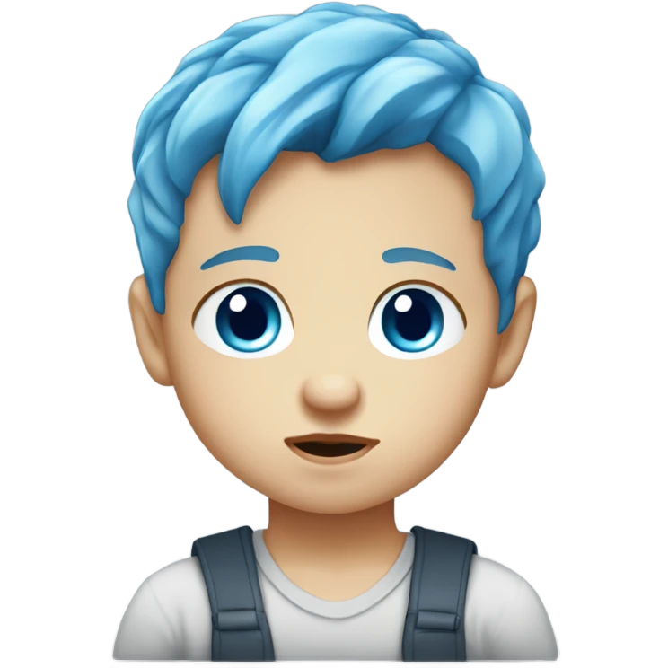 No mouth Serious baby Caucasian boy with blue eyes and blue hair emoji