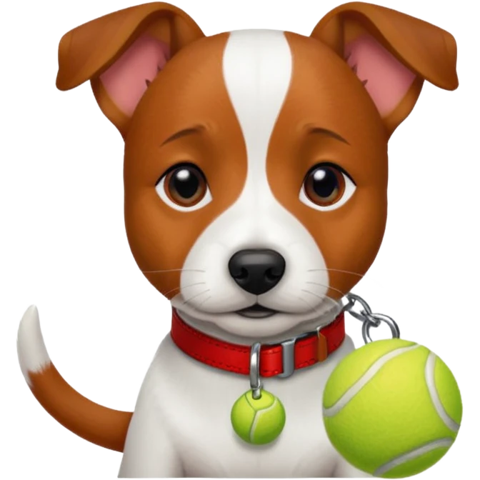Jack russel terrier dog with a red leash and a green tennis ball  emoji