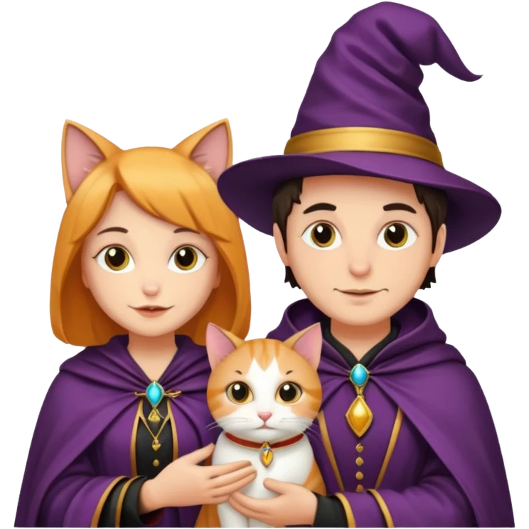 magician couple and their pet cat emoji