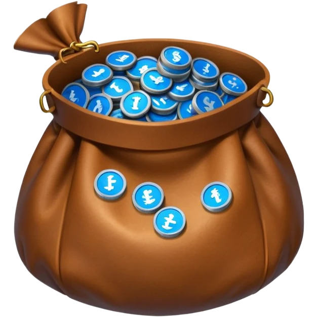 blue coins inside an opened brown money bag  emoji