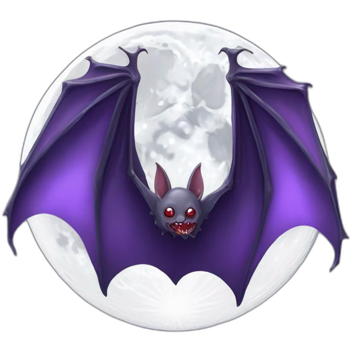 purple dripping vampire bat wings flying  in front of large realistic white and grey full moon emoji