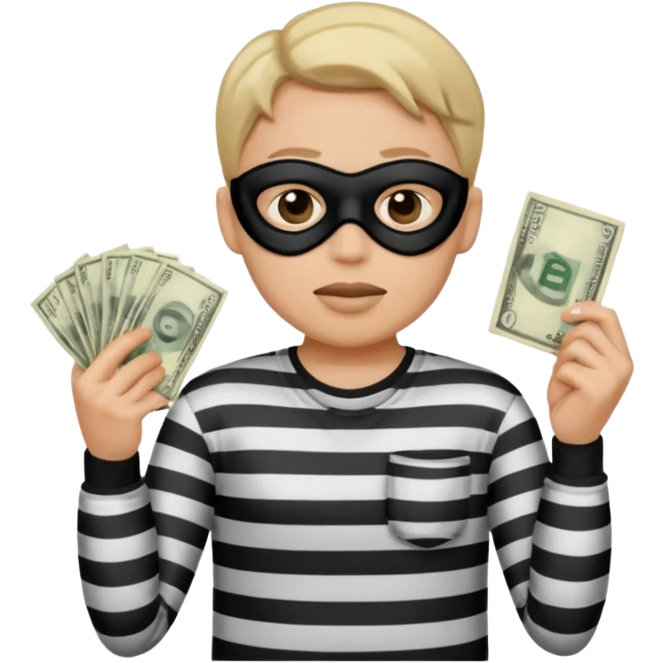 Shrugging shoulders emoji but wearing cliche robber outfit emoji