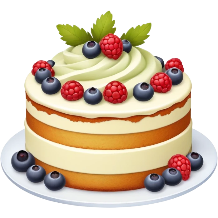 Cake with pale olive and milk cream and berries emoji