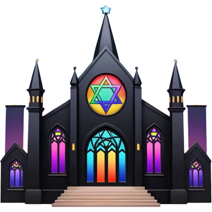 jewish synagogue temple in dark goth aesthetic style with black building and rainbow tint glass windows and star of david and celestial symbolism of peace and acceptance  emoji