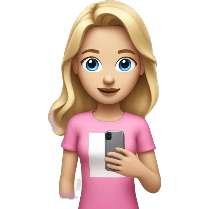 a white dark blond haired girl with blue eyes wearing pink clothes holding an iphone  emoji