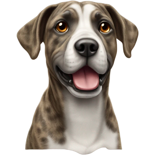 Brindle Bogle dog￼ gazing at viewer emoji