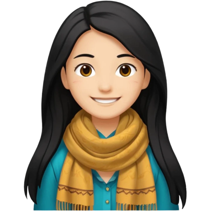 A person with long hair and wearing a kochi scarf  emoji