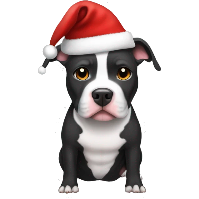Black and white pit bull with a Santa hat and costume on emoji