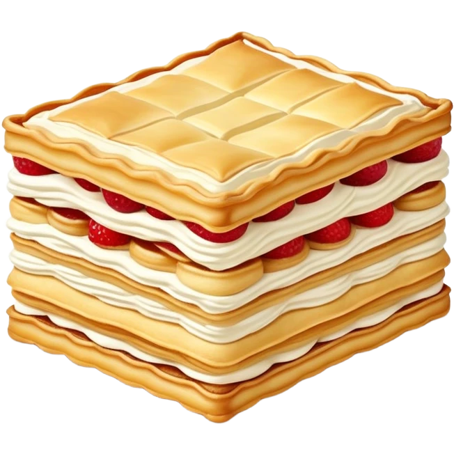 mille-feuille-cinematic-realistic-mille-feuille-dessert-emoji,-depicted-as-a-rectangular delicate-pastry-composed-of-two-crisp-layers-of-puff-pastry-with-a-rich-cream-filling,-rendered-with-intricate-textures-and-elegant,-soft-lighting. Please only show two layers only. emoji