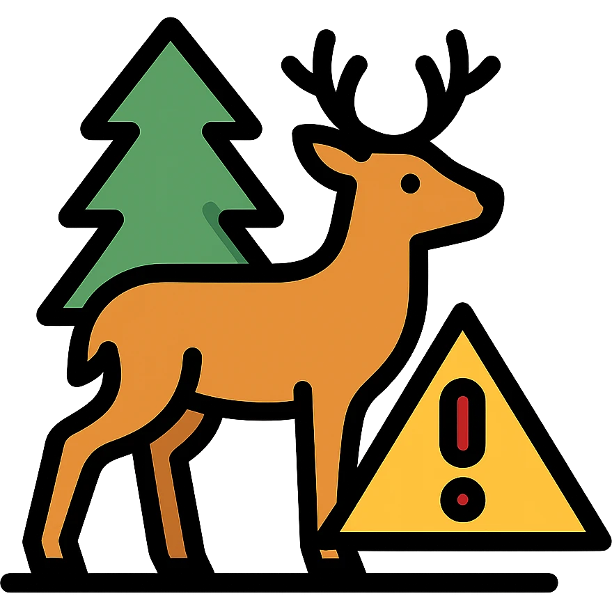 hunting zone icon with deer, trees, and warning triangle emoji