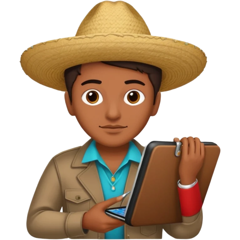 person with digital toolkit, digital and tech vibes, normal colors, mexican, emoji