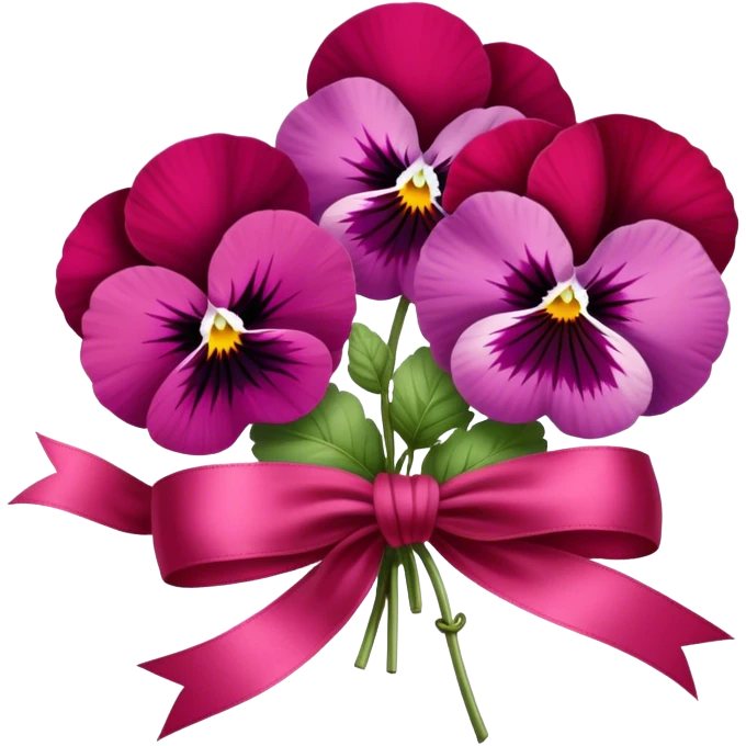 Pansies in Persian red color tied with silk aesthetic ribbon of powder raspberry color in glamour vintage theme emoji