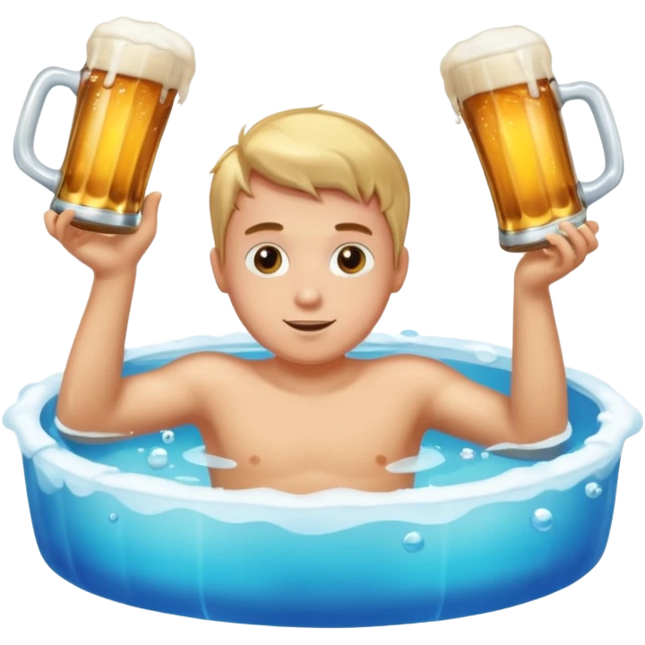 A boy swimming in a pool of beer emoji